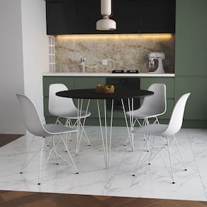 Mesa De Jantar Redonda 90Cm Preta Clips 3 Pés Com 4 Cadeiras Brancas Ferro Branco Cor: Preto
