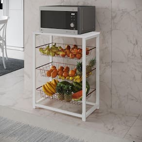 Fruteira Com Suporte Para Micro-Ondas Barcelona Aço Branco Cesto Cobre Tampo Branco Cor: Cobre