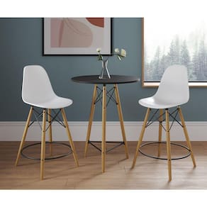 Mesa Bistrô Eames Eiffel Preta Com 2 Banquetas Brancas De Madeira - Cor: Preto