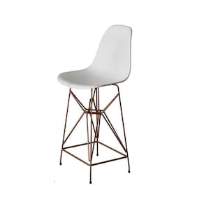 Banqueta Bistrô Alta Eames Branca Base Ferro Cobre - Cor: Branco