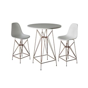 Jogo Mesa Bistrô Eames Branca 60Cm 2 Banquetas Branca Base Ferro Cobre - Cor: Branco