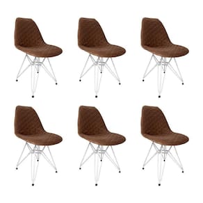 Kit 6 Cadeiras Jantar Estofadas Caramelo Eiffel Eames Base Ferro Branco - Cor: Caramelo
