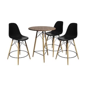 Conjunto Mesa Bistrô Eames Eiffel Amêndoa Com 3 Banquetas Pretas De Madeira - Cor: Marrom