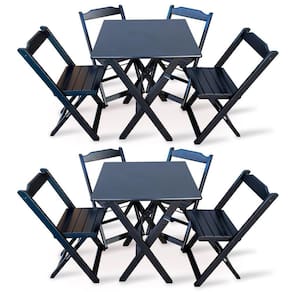 Kit 2 Conjuntos De Mesa Dobravel Com 4 Cadeiras Dobráveis De Madeira 70x70 Cm Preto Cor: Preto
