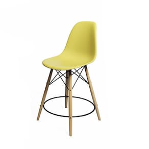 Banqueta Eames Eiffel De Madeira Assento Amarelo - Cor: Amarelo