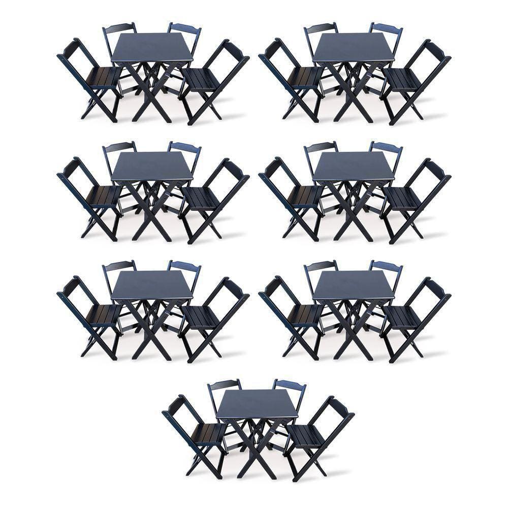 Kit 7 Conjunto Com Jogo De Mesa 60x60 Com 4 Cadeiras Dobráveis Preto