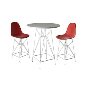 Jogo Mesa Bistrô Eames Branca 60Cm 2 Banquetas Vermelha Base Ferro Branco - Cor: Branco