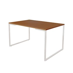 Mesa De Jantar Industrial Base Ferro Branco Tampo 137X90 Canela Cor: Marrom