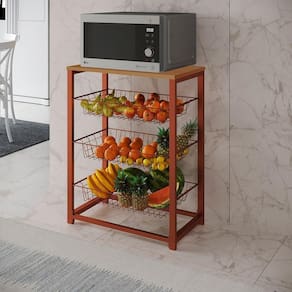 Fruteira Com Suporte Para Micro-Ondas Barcelona Aço Cobre Cesto Cobre Tampo Canela Cor: Cobre