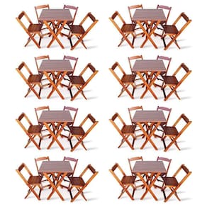 Kit 8 Conjunto Com Jogo De Mesa 70x70 Com 4 Cadeiras Dobráveis Imbúia Cor: Marrom