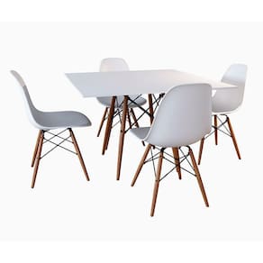 Sala De Jantar Mesa Quadrada Com 4 Cadeiras Brancas 90Cm Cor: Branco