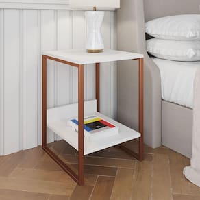 Mesa Cabeceira Lateral De Cama Industrial Branca Tókio Base Cobre Cor: Branco