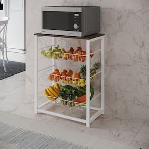 Fruteira Com Suporte Para Micro-Ondas Barcelona Aço Branco Cesto Branco Tampo Amêndoa Cor: Branco