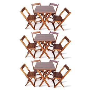 Kit 3 Conjunto Com Jogo De Mesa 70x70 Com 4 Cadeiras Dobráveis Imbúia Cor: Marrom