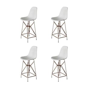 Kit 4 Banquetas Bistrô Alta Eames Branca Base Ferro Cobre - Cor: Branco
