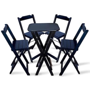 Jogo De Mesa Bistro Com 4 Cadeiras Dobravel - Preto Cor: Preto