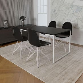 Mesa Industrial Base Ferro Branco Tampo 137X90 Preto 4 Cadeiras Ferro Branco Assento Preto Preto