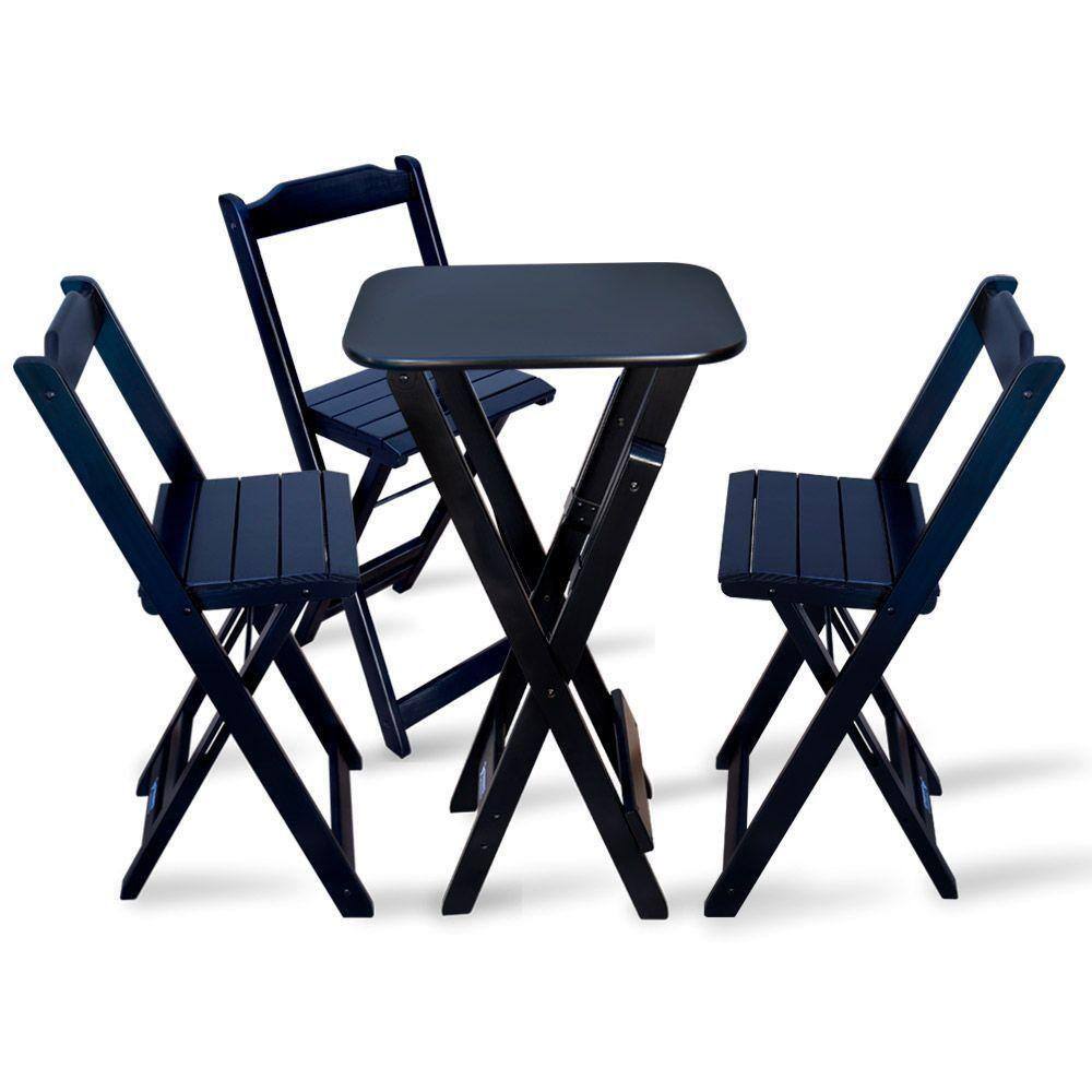 Jogo De Mesa Bistro Com 3 Cadeiras Dobravel Preto Cor: Preto