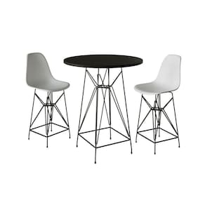 Jogo Mesa Bistrô Eames Preta 60Cm 2 Banquetas Branca Base Ferro Preto - Cor: Preto
