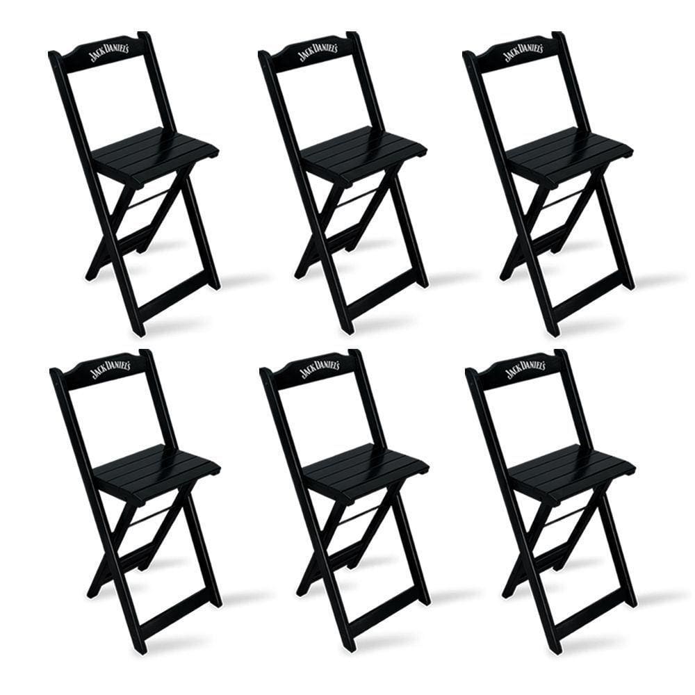 Kit 6 Banquetas Bistrô De Madeira Dobravel Jack Daniel`s Preta Cor: Preto