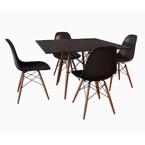 Conjunto De Mesa De Jantar Quadrada 90Cm Tampo De Madeira Preto Com 4 Cadeiras Pretas