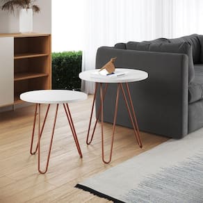Mesa De Lateral Duo Lisboa Ferro Cobre Tampo Branco Cor: Branco
