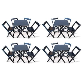 Kit 4 Conjunto Com Jogo De Mesa 60x60 Com 4 Cadeiras Dobráveis Preto