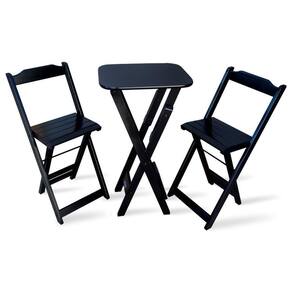 Jogo De Bistro Com 2 Banquetas De Madeira Para Area De Lazer Preto