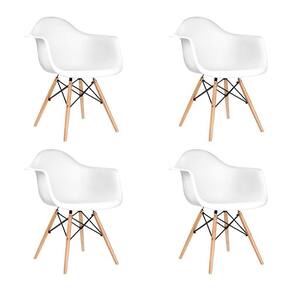 Kit 4 Poltronas Eames De Madeira Com Braço Daw Com Assento Branco - Cor: Branco