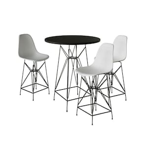 Jogo Mesa Bistrô Eames Preta 60Cm 3 Banquetas Branca Base Ferro Preto - Cor: Preto