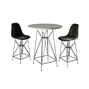 Jogo Mesa Bistrô Eames Branca 60Cm 2 Banquetas Preta Base Ferro Preto - Cor: Branco
