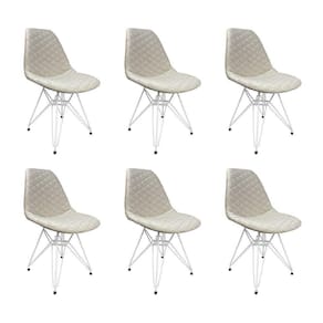 Kit 6 Cadeiras Jantar Estofadas Nude Eiffel Eames Base Ferro Branco - Cor: Nude