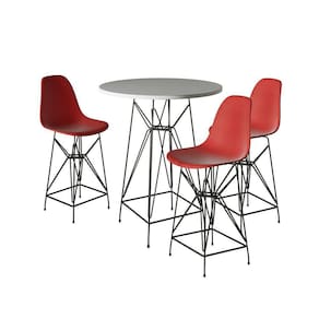 Jogo Mesa Bistrô Eames Branca 60Cm 3 Banquetas Vermelha Base Ferro Preto - Cor: Branco
