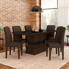 Mesa De Jantar 6 Cadeiras Gênova Imbui/preto/marrom - Móveis Arapongas