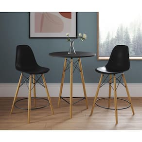 Mesa Bistrô Eames Eiffel Preta Com 2 Banquetas Pretas De Madeira - Cor: Preto