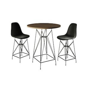 Jogo Mesa Bistrô Eames Amêndoa 60Cm 2 Banquetas Preta Base Ferro Preto - Cor: Amendoa