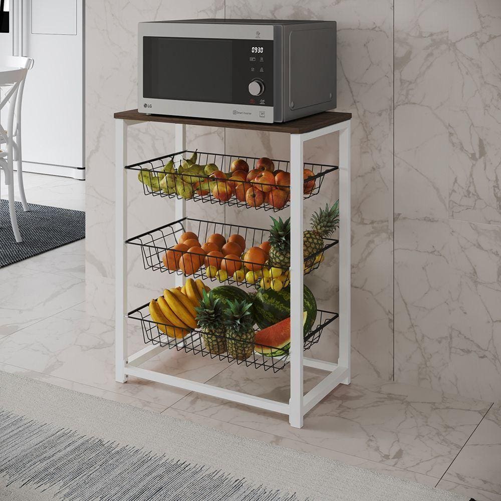 Fruteira Com Suporte Para Micro-Ondas Barcelona Aço Branco Cesto Preto Tampo Amêndoa Cor: Preto