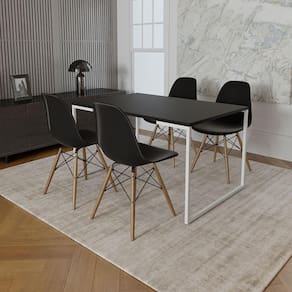 Mesa Industrial Base Ferro Branco Tampo 137X90 Preto 4 Cadeiras Madeira Assento Preto Preto