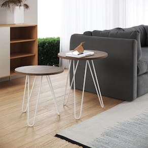 Mesa De Canto Duo Lisboa Ferro Branco Tampo Amêndoa Cor: Marrom