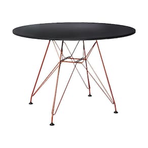 Mesa Cobre Tampo Redondo De Madeira Preto 90 Cm
