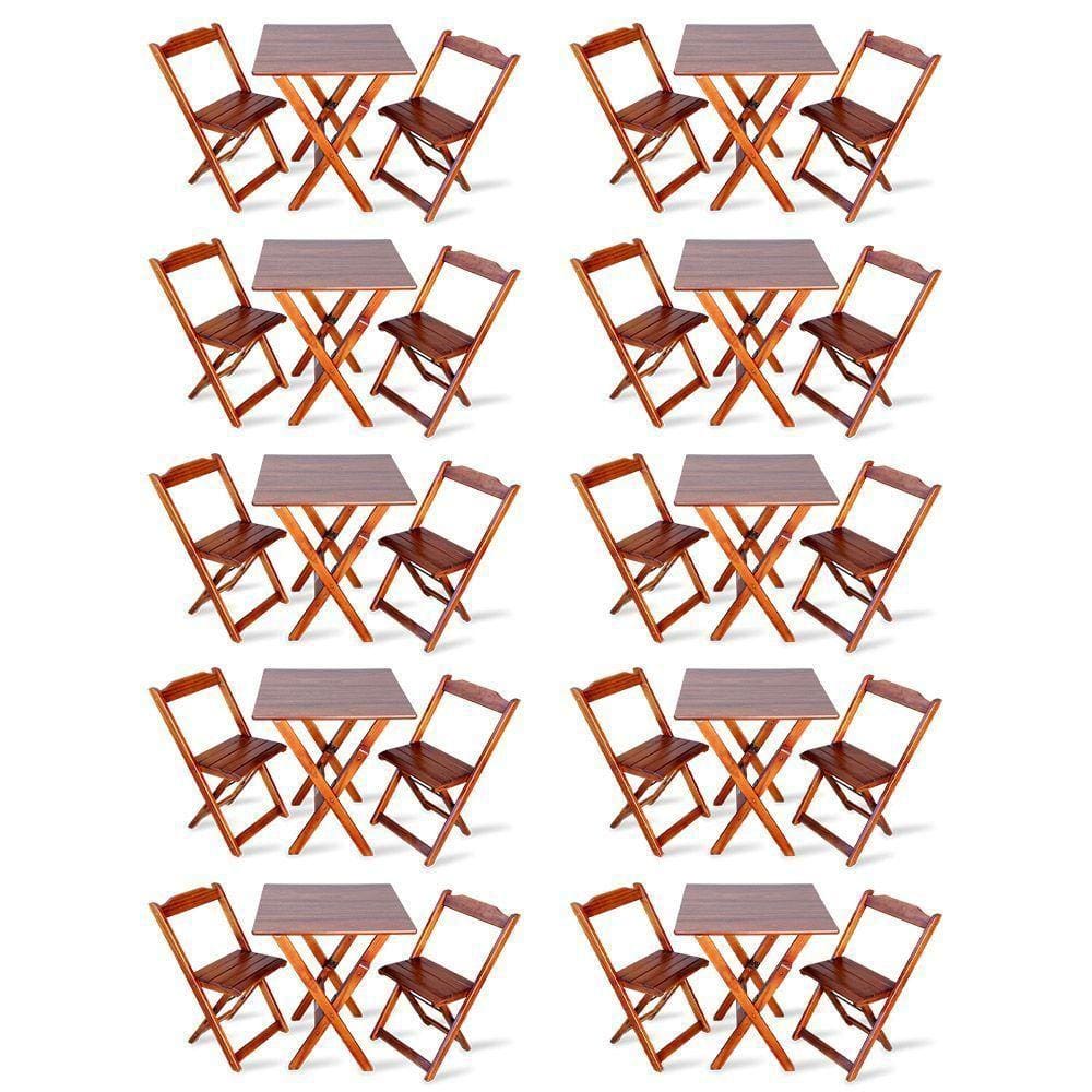 Kit De 10 Conjuntos De Mesa Dobrável 70x70 Com 2 Cadeiras Imbuia Cor: Marrom