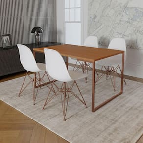 Mesa Industrial Base Ferro Cobre Tampo 137X90 Canela 4 Cadeiras Ferro Cobre Assento Branco Marrom
