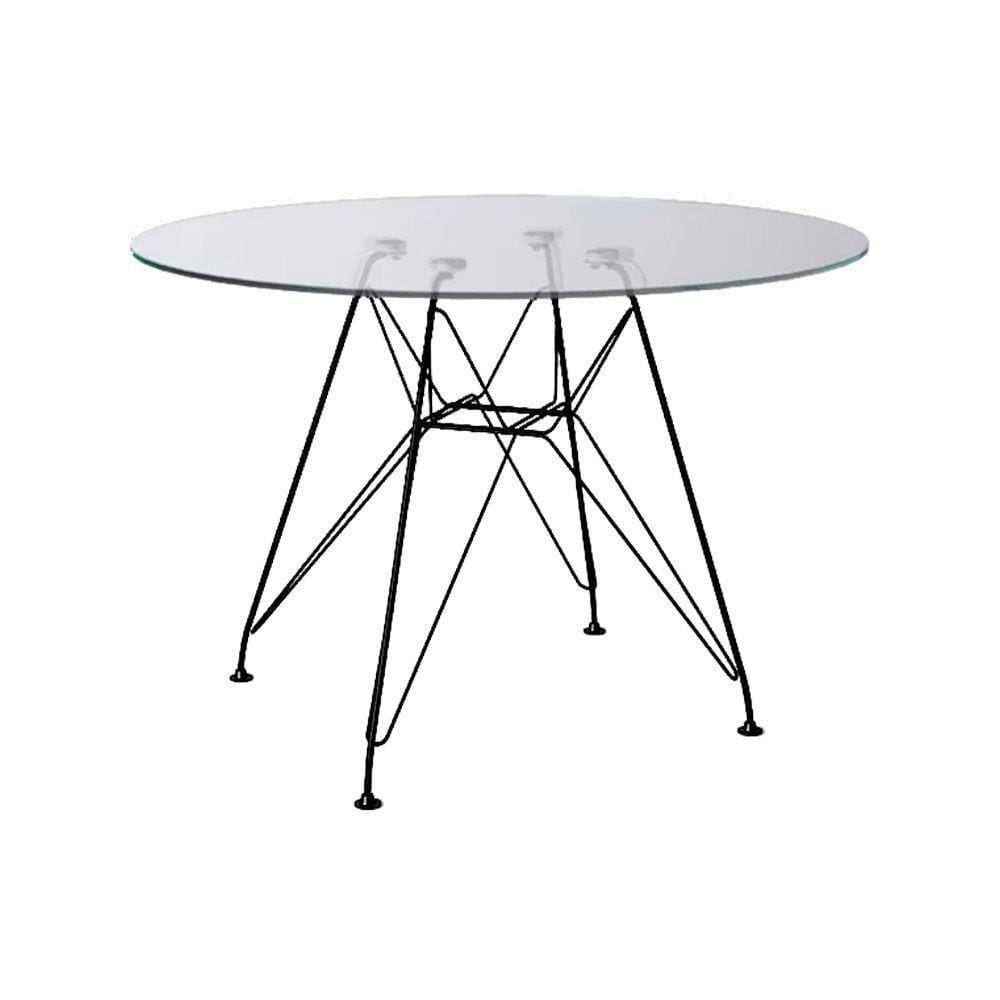 Mesa Ferro Preto Tampo Redondo Vidro 90Cm