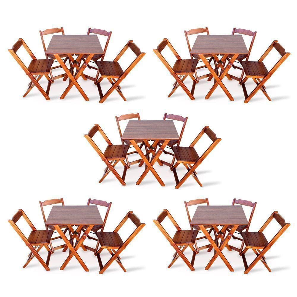 Kit De 5 Conjuntos De Mesa Dobrável 70x70 Com 4 Cadeiras Imbuia