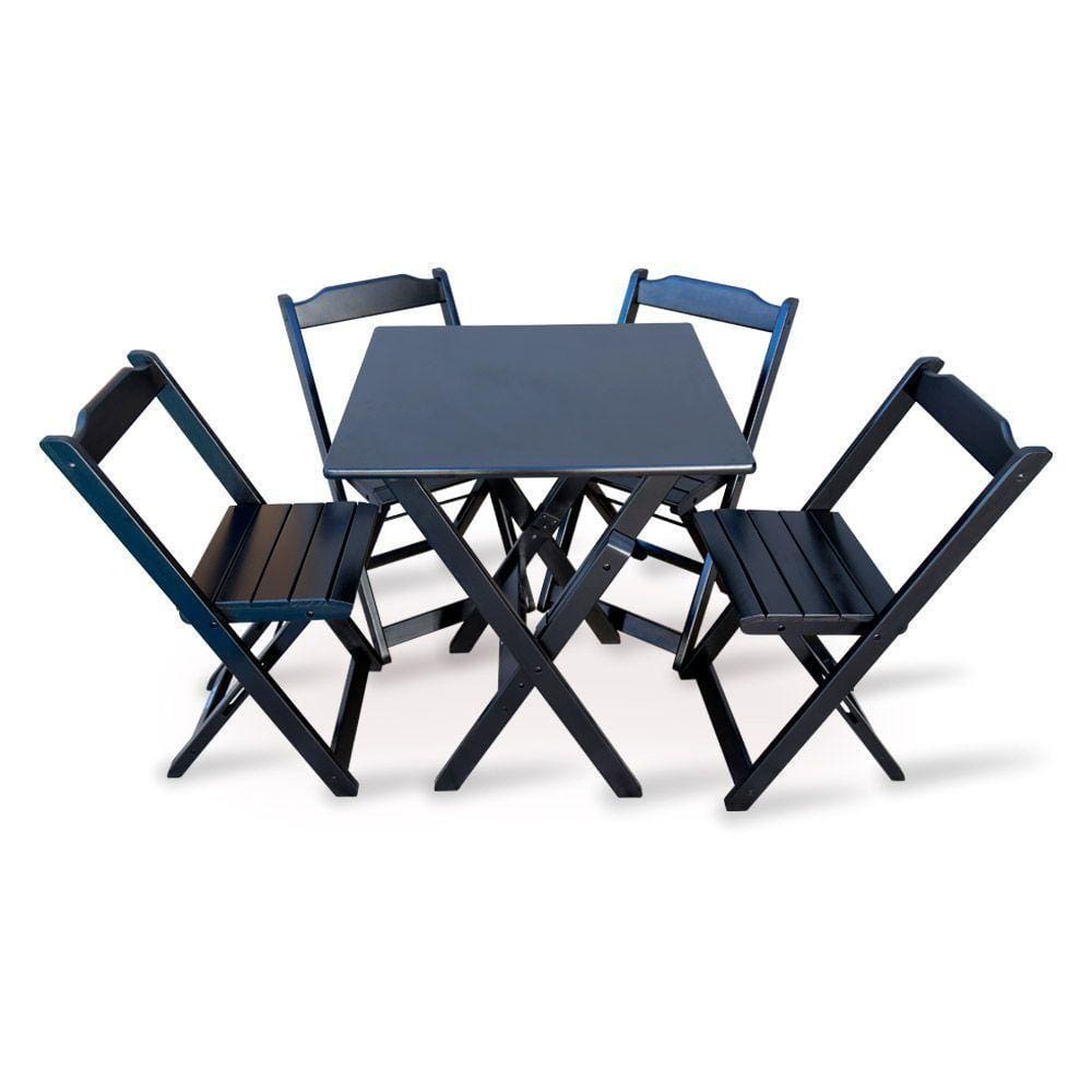Jogo De Mesa Dobravel Com 4 Cadeiras 60x60 Preto Cor: Preto