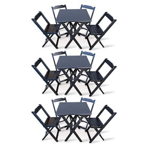 Kit 3 Conjunto Com Jogo De Mesa 70x70 Com 4 Cadeiras Dobráveis Preto Cor: Preto