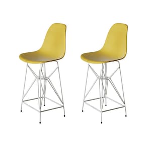 Kit 2 Banquetas Bistrô Alta Eames Amarela Base Ferro Branco - Cor: Amarelo