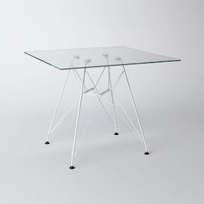 Mesa Eiffel Quadrada 90Cm Tampo De Vidro Com Base De Ferro Branco Cor: Branco