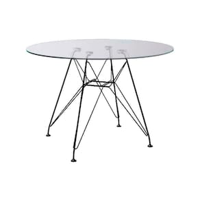 Mesa Ferro Preto Tampo Redondo Vidro 90Cm Cor: Preto