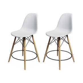 Kit 2 Banquetas Eames Eiffel De Madeira Assento Branco - Cor: Branco